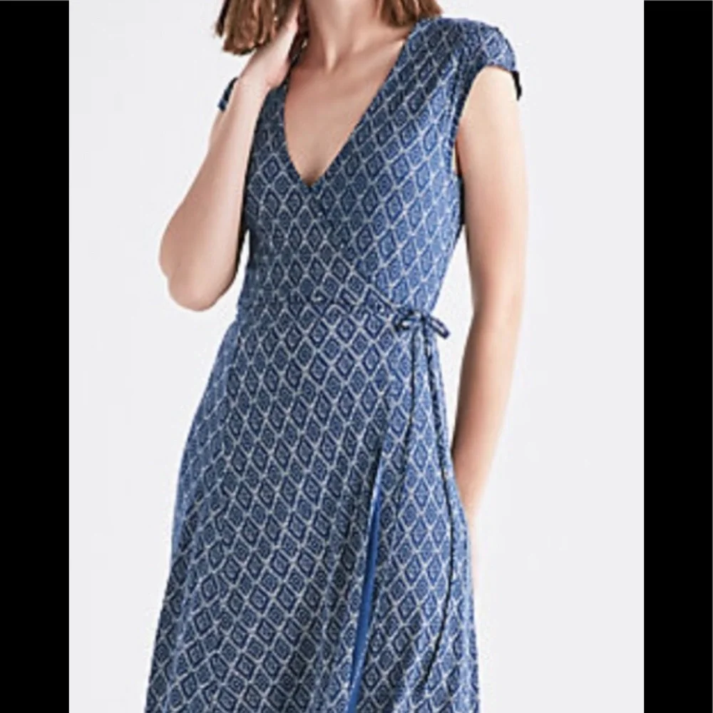 New Lucky Brand Blue Border Maxi Dress Size L - Picture 3 of 6